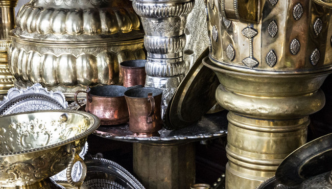 Metal utensil stamping on Moroccan market